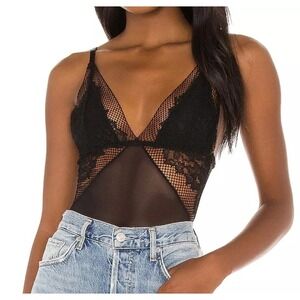 NWT KAT THE LABEL Roxanne Bodysuit in Black Size Small